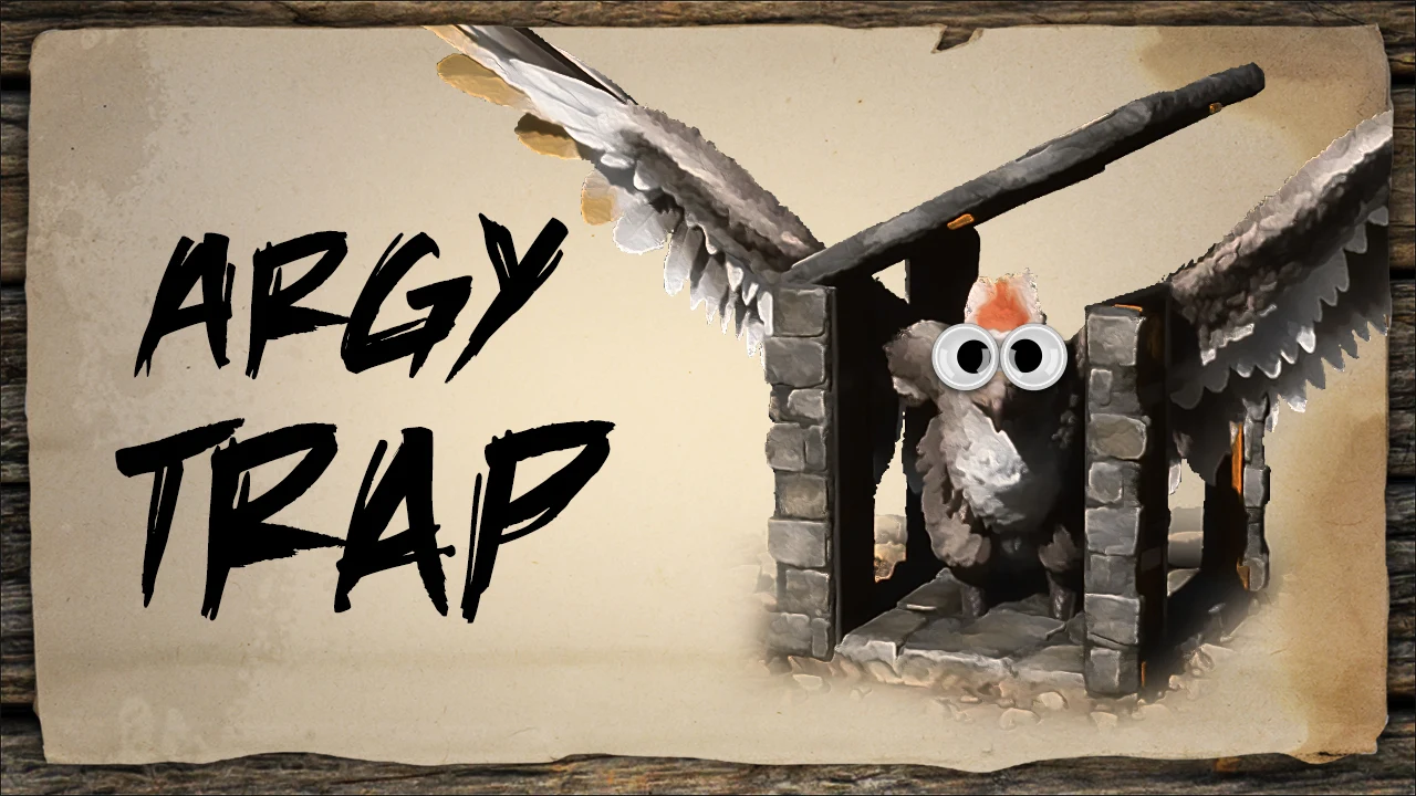 In-game screenshot of the Argentavis Trap, a six-structure stone taming trap in ARK: Survival Ascended