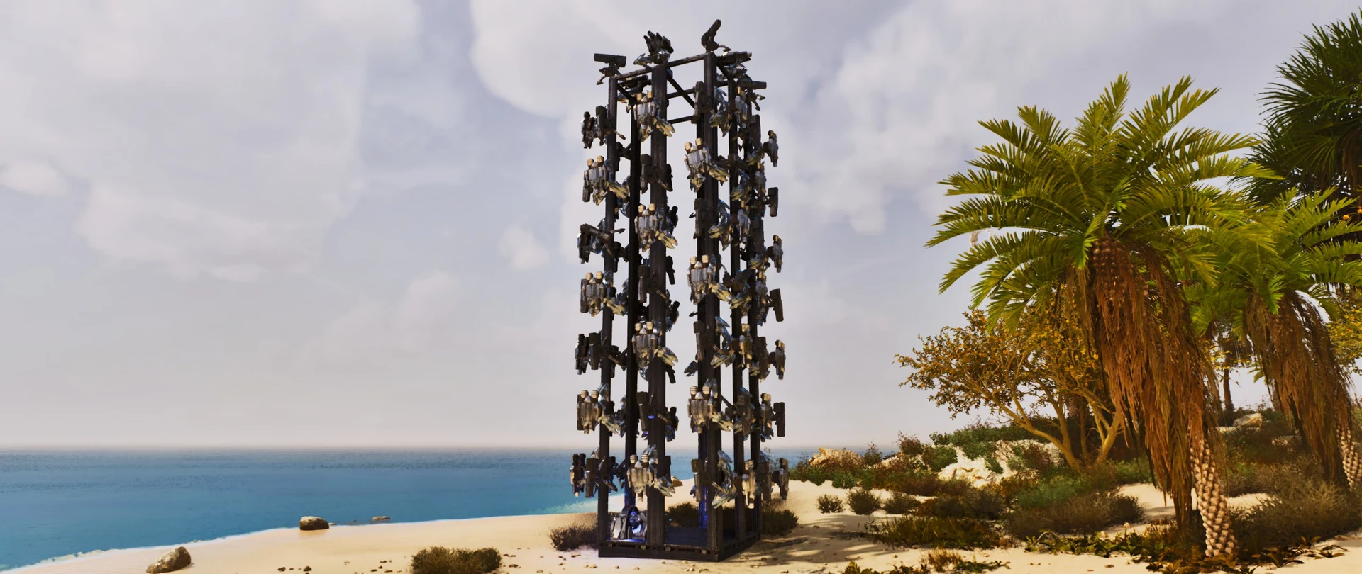 In-game screenshot of the 92-Turret Heavy & Tek Tower, a metal and Tek PvP turret tower in ARK: Survival Ascended