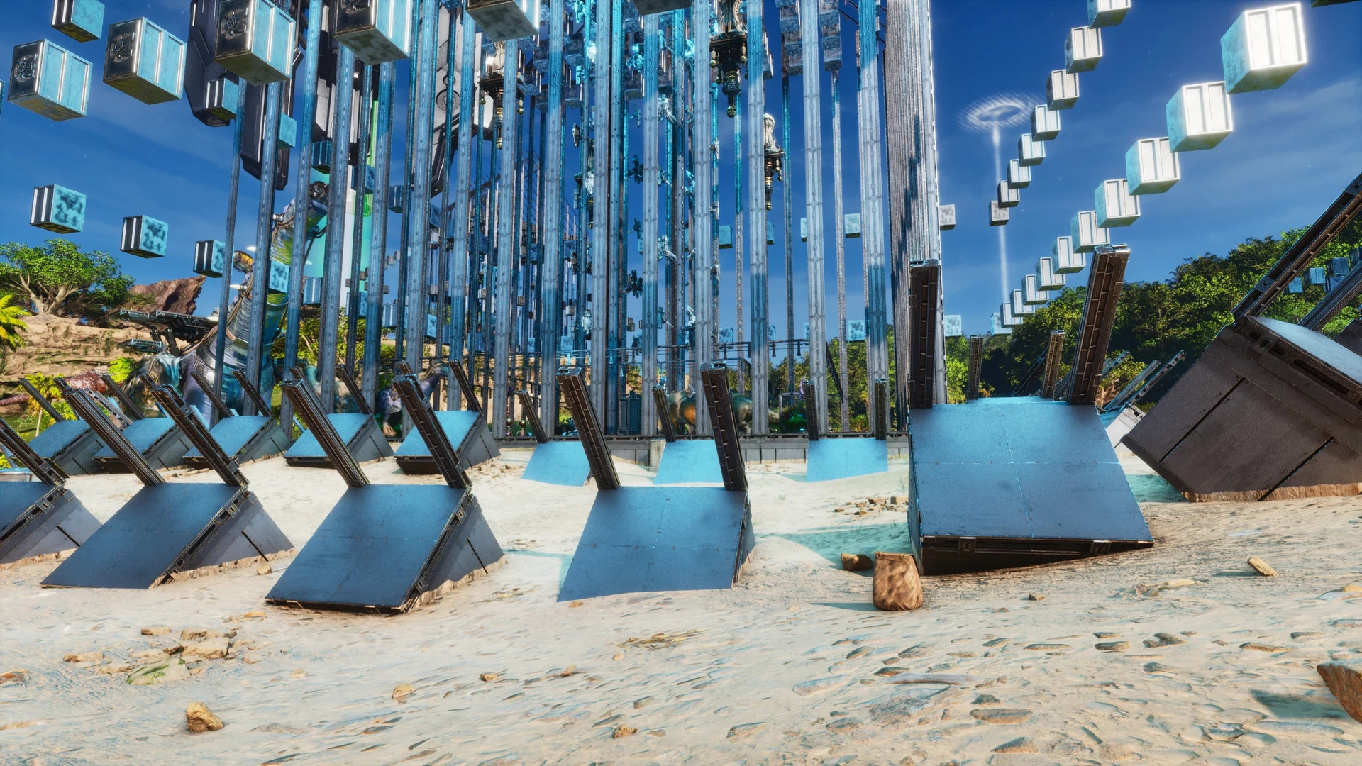 In-game screenshot of the Anti-Tank Snap Pack, metal anti-tank obstacles in ARK: Survival Ascended