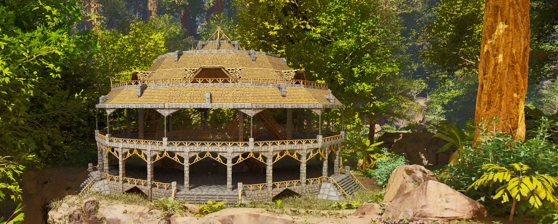 In-game screenshot of the Gazebo & Treehouse Pack, decorative wooden builds in ARK: Survival Ascended