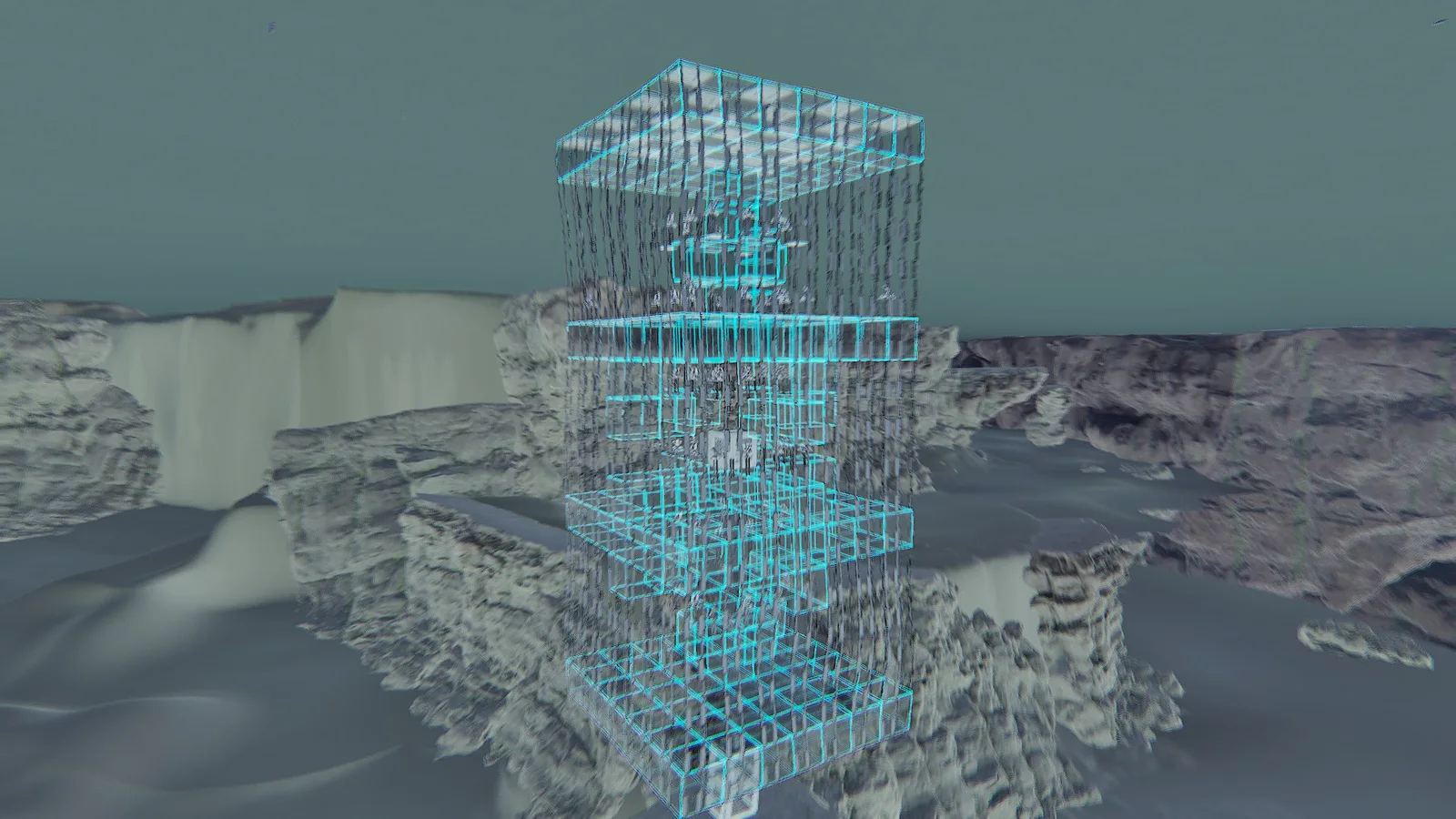 In-game screenshot of the Underwater Turret Platform, a Tek-turreted underwater PvP platform in ARK: Survival Ascended