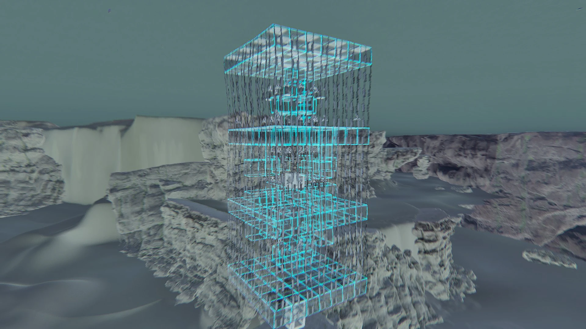 In-game screenshot of the Underwater Turret Platform, a Tek-turreted underwater PvP platform in ARK: Survival Ascended